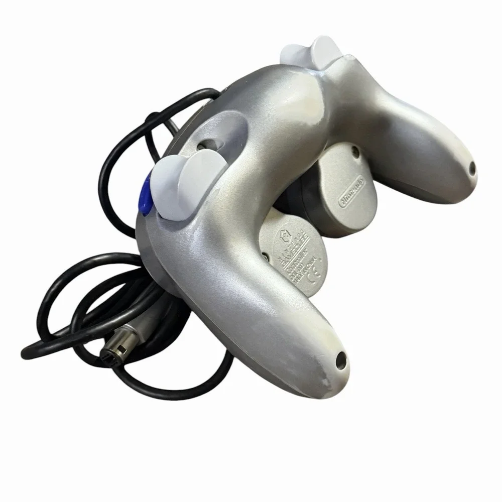 Nintendo GameCube OEM Silver Controller W/Gamestop Turbo Controller Lot (2) READ